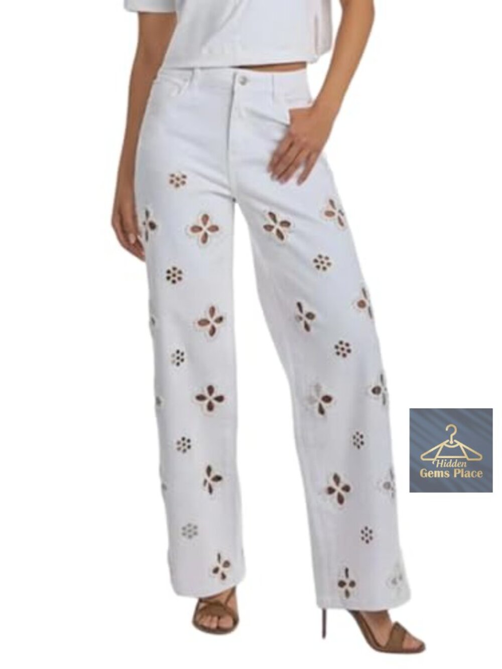 Wide Leg Pearl Rhinestone Embellished Jeans High Waist Baggy Sparkly Denim